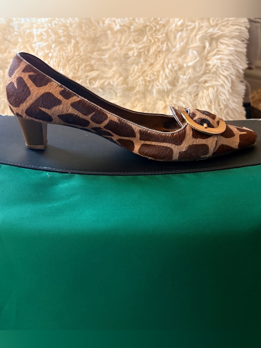 Prada Giraffe Print Pony Hair Buckle Heel Size 38.5 - Versatile Luxury!